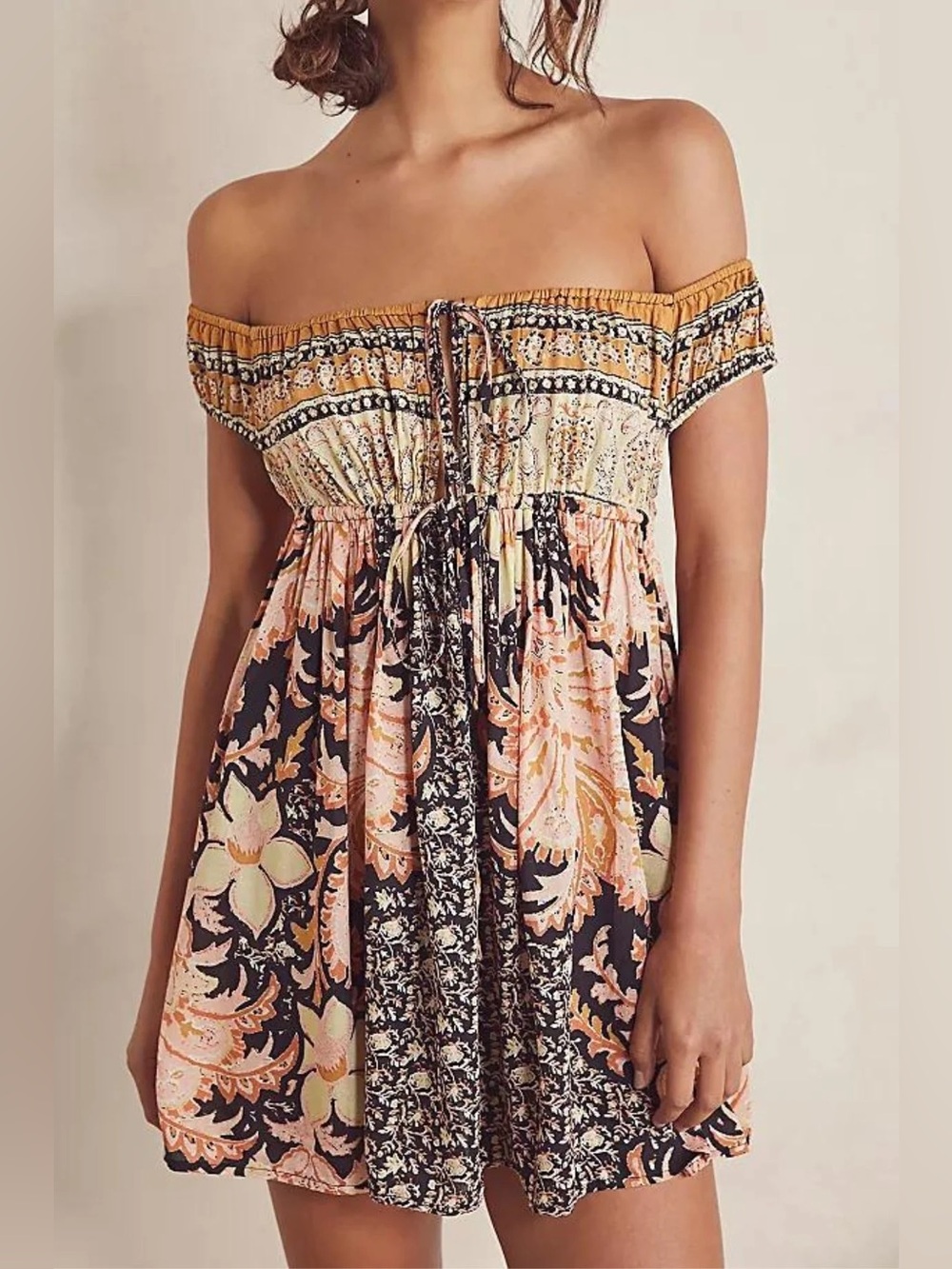 Intimately Free People Bali Mariposa Boho Print Off Shoulder Mini Dress